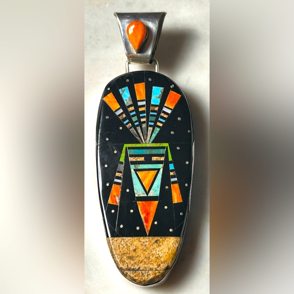 NWT Ray Jack Navajo Handmade Inlay Double Sided Pendant
